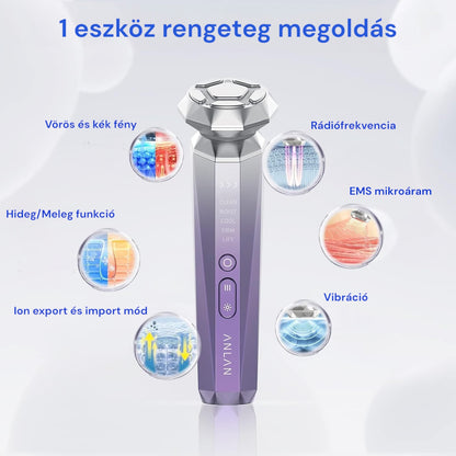 9 az 1-ben Professzionális rádiófrekvenciás arckezelő és EMS arcfiatalító gép hideg-meleg funkcióval és fényterápiával