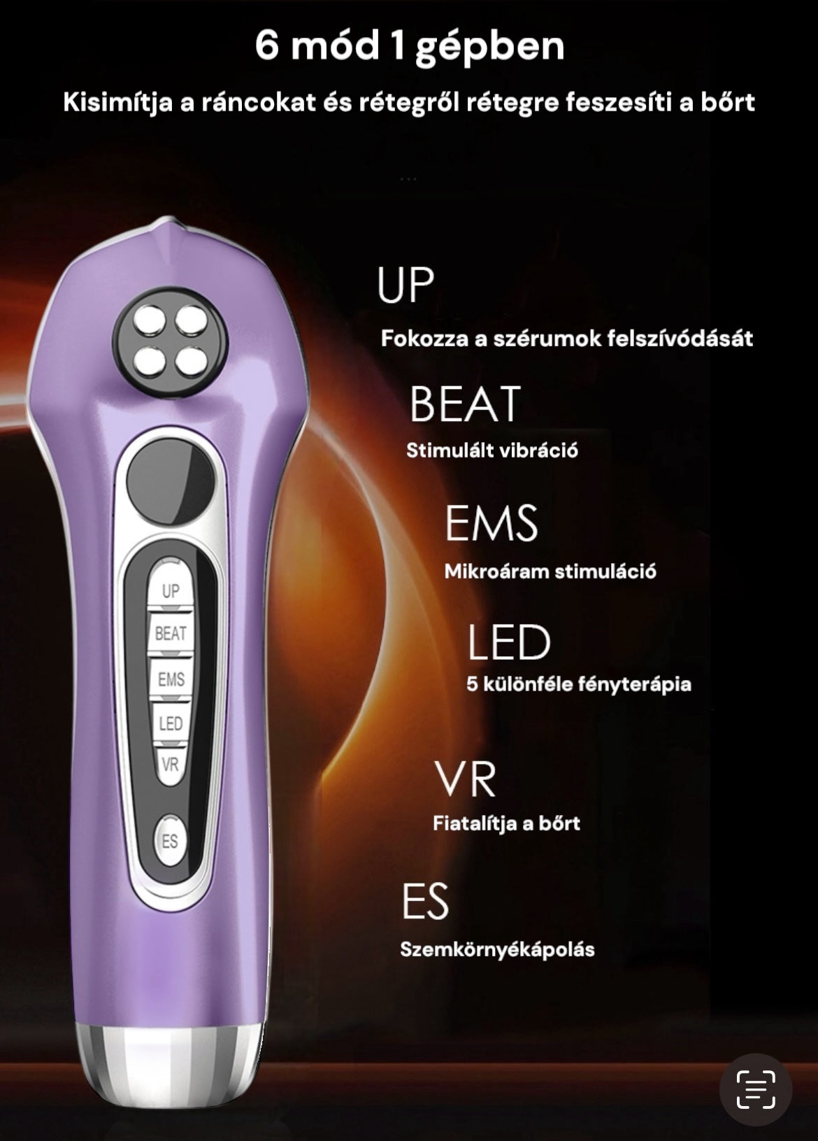 KskiN 6 az 1-ben Arcfiatalító fényterápias EMS mikroáram stimulációs arckezelő készülék dupla kezelő fejjel