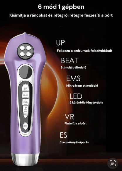 KskiN 6 az 1-ben Arcfiatalító fényterápias EMS mikroáram stimulációs arckezelő készülék dupla kezelő fejjel