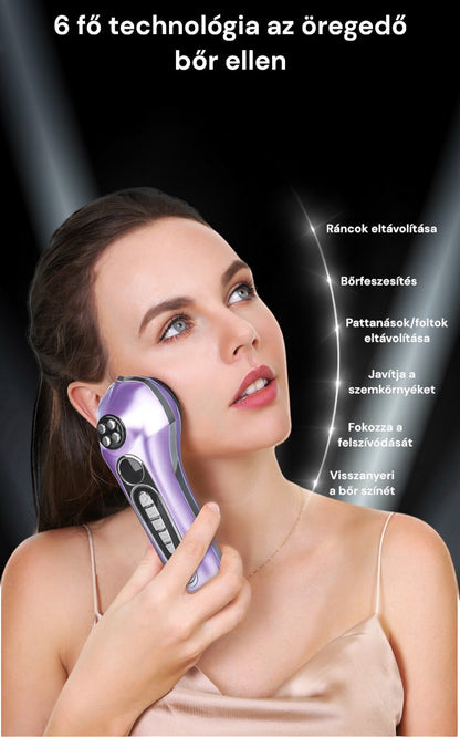 KskiN 6 az 1-ben Arcfiatalító fényterápias EMS mikroáram stimulációs arckezelő készülék dupla kezelő fejjel
